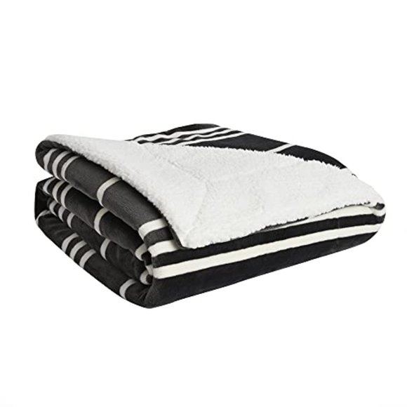 Life Comfort Bedding Life Comfort Ultimate Sherpa Throw Gray Stripe